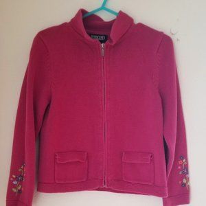 Land's End Pink Floral Medium Cardigan Sweater with Zipper